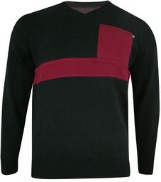 Sweter Męski, Czarno-Czerwony w Serek -KINGS- Dekolt V-Neck,