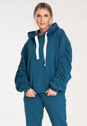Bluza damska z bufiastymi rekawami i kapturem -