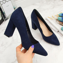 Czółenka na słupku zamszowe granatowe Sergio Leone