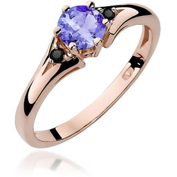Złoty pierścionek Tanzanit 0,50ct różowe złoto z czarnymi