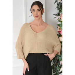 Sweterek kimono ażurowy złota nitka V neck Pirro