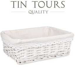 BIAŁY KOSZYK WIKLINOWY Z MATERIAŁEM 39x30x13 cm