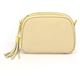 Trzykomorowa listonoszka skórzana damska frędzle