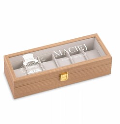 Szkatułka drewniana prostokątna na 6 zegarków z grawerem