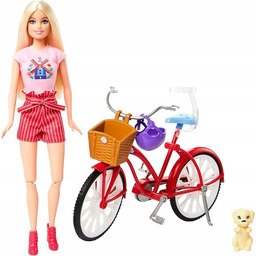 HWJ00 lalka Barbie na rowerze z pieskiem Pink