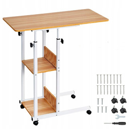 Przyłóżkowe Biurko Stolik Boczny Mobilne 76-86cm Kawowy Pod