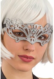 Brokatowa maska karnawałowa srebrna - 1 szt.