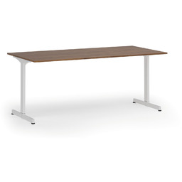 Biurko PRIMO BETA, 180x90 cm, biała podstawa, orzech