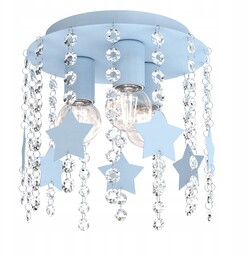 Lampa sufitowa plafon dziecięcy niebieska kryształki gwiazdki 3x