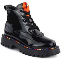 Skórzane botki lakierowane glany ocieplane czarne Gino Fabiani