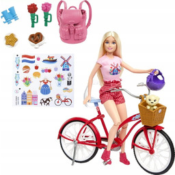 Barbie Lalka na Rowerze z pieskiem Pink Passport