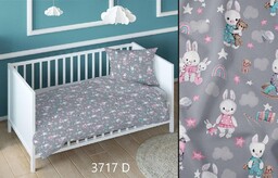 KARO Pościel bawełniana 160x200 króliki szara różowa dziecięca