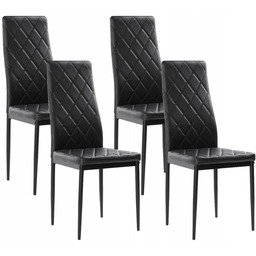 4x Nowoczesne Czarne Skórzane Krzesła W Romby 258A