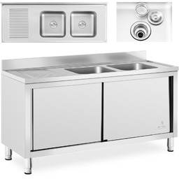 Zlew basen gastronomiczny dwukomorowy z szafką z drzwiami