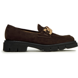 Damskie mokasyny zamszowe z ozdobnym łańcuchem na platformie