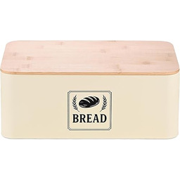 Relaxdays chlebak, pokrywka bambusowa, metal, wys. x szer.