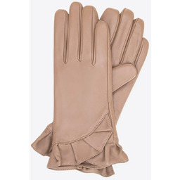 Damskie rękawiczki skórzane z dekoracyjną falbaną beżowe