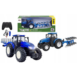 Zdalnie Sterowany Niebieski Traktor z Pługiem Zabawka