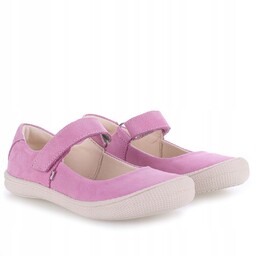 Skórzane Różowe Baleriny Dziecięce Na Rzep Emel R26