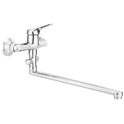 Bateria umywalkowa ścienna z wydłużoną wylewką Lobo chrom