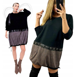 ELEGANCKA SUKIENKA 46 48 3XL BOMBKA PEPITKA BAWEŁNA