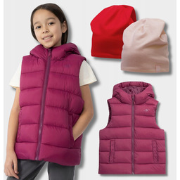 Kamizelka Dla Dziewczynki Bezrękawnik Puchowy 158 Czapka