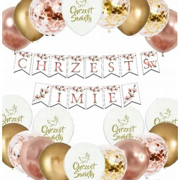 Balony na Chrzciny baner CHRZEST ROSE GOLD IMIĘ