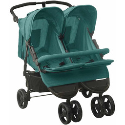 vidaXL Wózek Spacerowy Dla Bliźniaków, Zielony, Stalowy