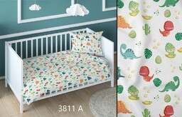 KARO Pościel bawełniana 140x200 dinozaury biała kolorowa dziecięca