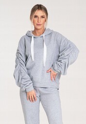 Bluza damska z bufiastymi rekawami i kapturem -