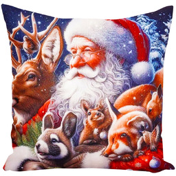 Poszewka bożonarodzeniowa Święty Mikołaj i leśne zwierzęta JCLA-112