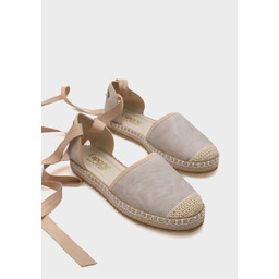 ESPADRYLE DAMSKIE BEŻOWE PŁÓCIENNE Z WIĄZANIEM NA KOSTCE