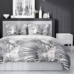 Pościel satynowa 140x200 Home Satin 122 szara liście