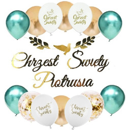 Balony na CHRZCINY zestaw dekoracji CHRZEST IMIĘ