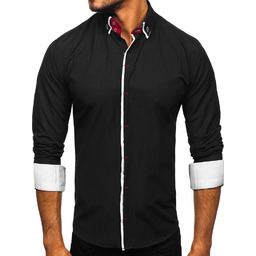 Koszula męska elegancka z długim rękawem czarna Bolf