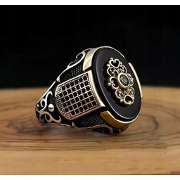 Srebrny Sygnet z Dużym Onyksem Onyks Czarny Kamień