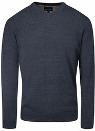 Sweter Jasny Granatowy Melanżowy w Serek (V-neck), Klasyczny,