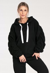 Bluza damska z bufiastymi rekawami i kapturem -