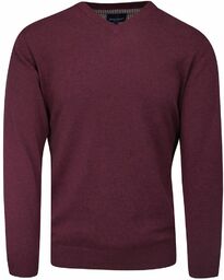 Sweter Burgundowy, Bordowy Melanżowy w Serek (V-neck), Klasyczny,