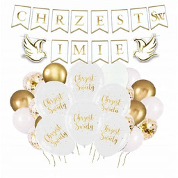 BALONY CHRZCINY dekoracje na CHRZEST baner IMIĘ