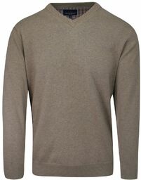 Sweter Beżowy w Serek (V-neck), Klasyczny, Męski, Melanżowy,