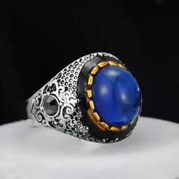 Srebrny Sygnet z Dużym Niebieskim Jadeitem Złoty Jadeit