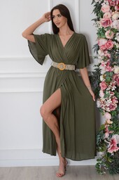 Sukienka maxi rozkloszowana motylek khaki Dora