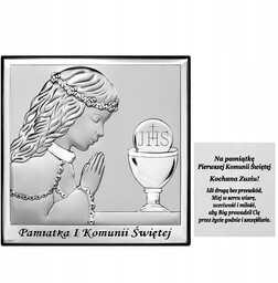 Srebrny obrazek Pamiątka Komunii Komunia Grawer
