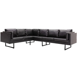 Elior 7-osobowa czarna sofa narożna z ekoskóry -