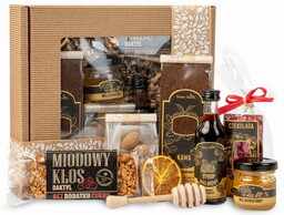 Box zestaw prezentowy prezent kawa miód syrop czekolada