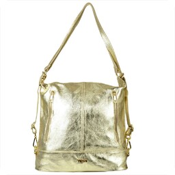 Torebko plecak złoty skóra naturalna XL