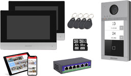 Wideodomofon zestaw dwurodzinny Hikvision + breloki + karta