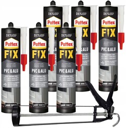 6x Klej Pattex Fix PVC&ALU 440g Biały +