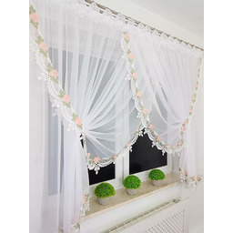 Krótka Gotowa Firana Z Woalu Gipiura Kwiaty